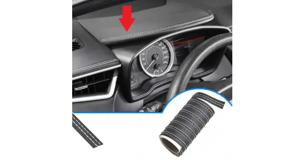Banda Decorativa Pentru Interiorul Vehiculului, Lungime 2M, Din Piele Ecologica, Culoare Neagra + Cusatura Alba Calitate înaltă