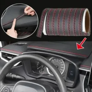 Banda Decorativa Pentru Interiorul Vehiculului, Lungime 2M, Din Piele Ecologica, Culoare Neagra + Cusatura Rosie Reducere extra