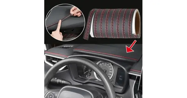 Banda Decorativa Pentru Interiorul Vehiculului, Lungime 2M, Din Piele Ecologica, Culoare Neagra + Cusatura Rosie Reducere extra