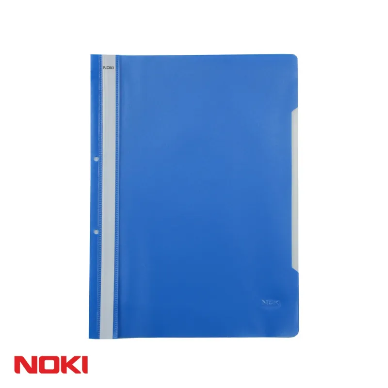 Set 10 dosare plastic cu sina si gauri Noki, format A4, albastru, pentru organizare documente Premium