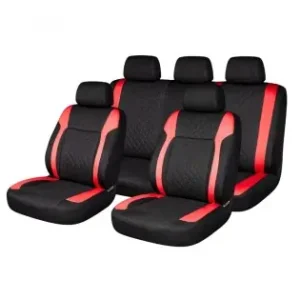Livrare expres Set Huse Scaune Auto Premium, Model Diamond Racer, Design Sportiv,Universale, Ergonomice, Piele Ecologica Matlasata, Culoare Negru/Rosu