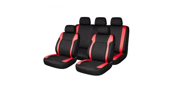 Livrare expres Set Huse Scaune Auto Premium, Model Diamond Racer, Design Sportiv,Universale, Ergonomice, Piele Ecologica Matlasata, Culoare Negru/Rosu