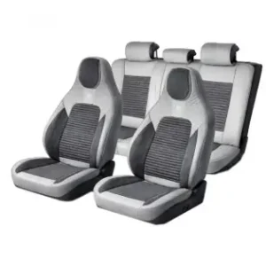 Cel mai bun preț Set Huse Scaune Auto Premium, Model Blaze Elite, Design Sportiv,Universale, Ergonomice, Piele Ecologica Cu Insertii Textile, Culoare Gri/Crem