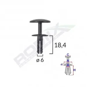 Clips Fixare Universal 6X18.4Mm - Negru Set 25 Buc Disponibil imediat