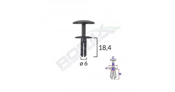 Clips Fixare Universal 6X18.4Mm - Negru Set 25 Buc Disponibil imediat