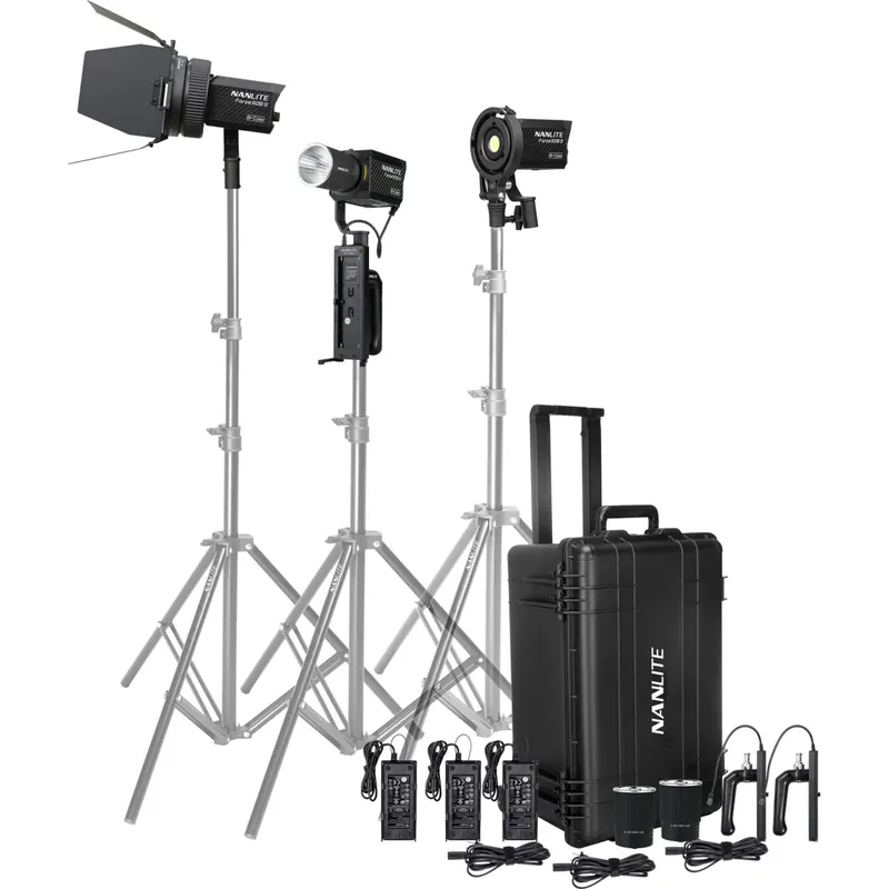 Nanlite Forza 60B II Kit 3 Lumini Bi-Color, 72W, 2700K-6500K, Include Lentila Fresnel, Gripuri Baterie si Valiza Troller WRT-26 Livrare rapidă