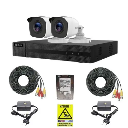 Kit supraveghere Hikvision Hilook, 2 camere 2MP, IR 20m, DVR 4 canale, 2MP, HDD 500GB, Autocolant Rovision Retur gratuit