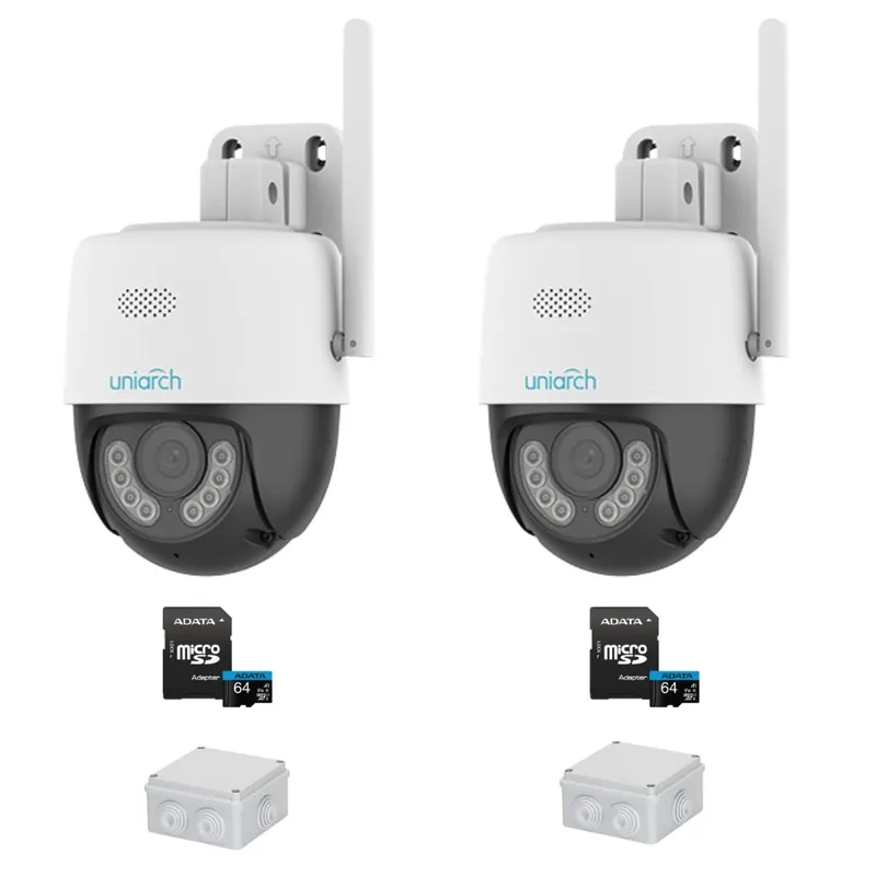 Sistem supraveghere Wi-Fi Uniarch, 2 camere rotative, 3MP, IR 30m, Lumina Alba 10m, Audio bidirectional, Accesorii incluse Ofertă limitată