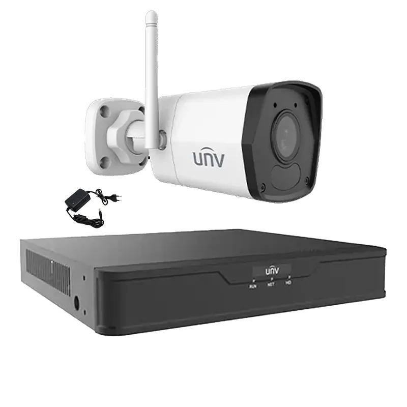 Sistem supraveghere video 1 camera IP Wi-Fi 2MP Smart IR 30m, 2.8mm, Microfon, NVR 4 canale 4K UNV, accesorii Livrare gratuită