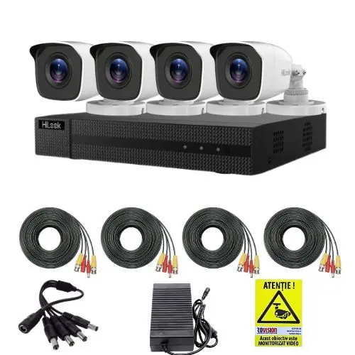 Kit supraveghere Hikvision Hilook, 4 camere 2MP, IR 20m, DVR 4 canale, 2MP, Autocolant Rovision Doar azi