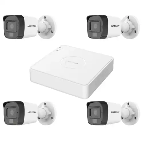 Sistem de supraveghere basic 4 camere supraveghere exterior 2MP Microfon Hikvision Turbo HD Plată securizată