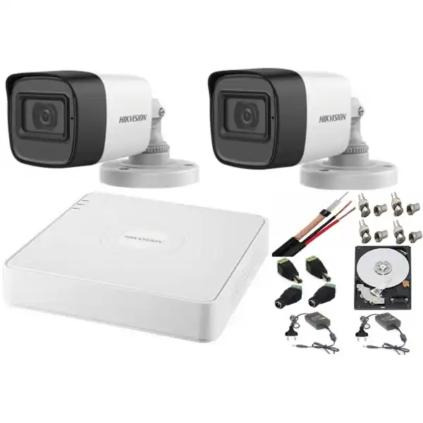 Sistem supraveghere audio-video Hikvision 2 camere Turbo HD 2MP DVR 4 canale, HDD 500GB Cel mai bun preț