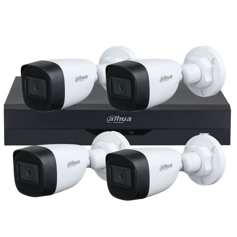 Plată sigură Kit supraveghere 4 camere basic 5 MP, IR 30 M, lentila fixa de 2.8mm, DVR 4 canale, Dahua cu Wizsense, inteligenta artificiala