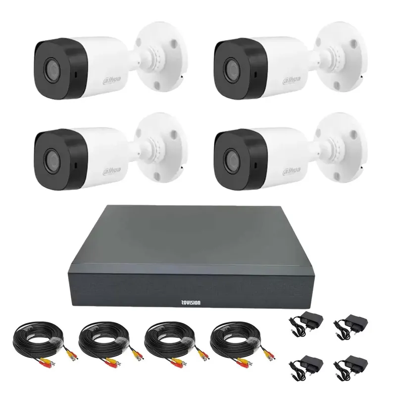 Plată sigură Sistem de supraveghere Dahua 4 camere 2MP Full HD, 3.6mm, IR 20m, DVR Pentabrid 5MP 4 canale, accesorii
