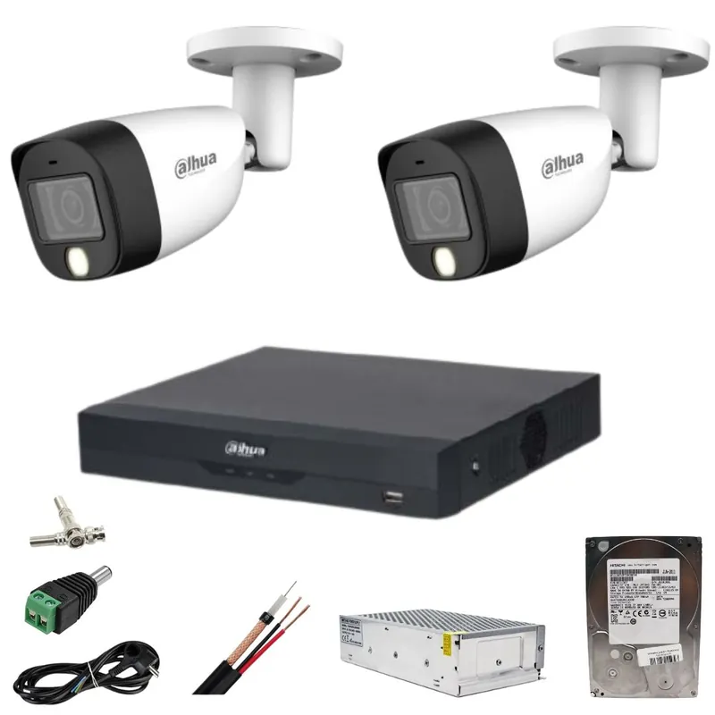 Sistem supraveghere Dahua 2 camere 5MP Dual Light IR 20m WL 20m DVR 4 canale cu accesorii si HDD 500 GB incluse Super ofertă