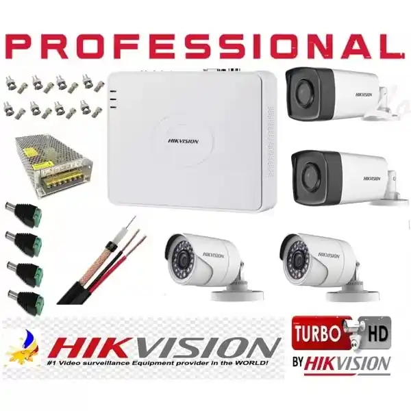 Chilipir Kit supraveghere 4 camere Hikvision 2MP 2 camere IR40m si 2 Camere IR 20m , cu accesorii