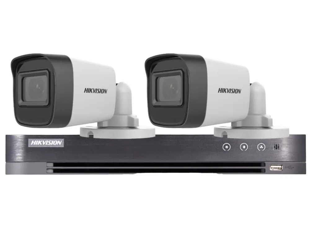 Sistem supraveghere Hikvision 2 camere 5MP, lentila 2.8mm, IR 30m, DVR 4 canale 5MP, AUDIO Reduceri