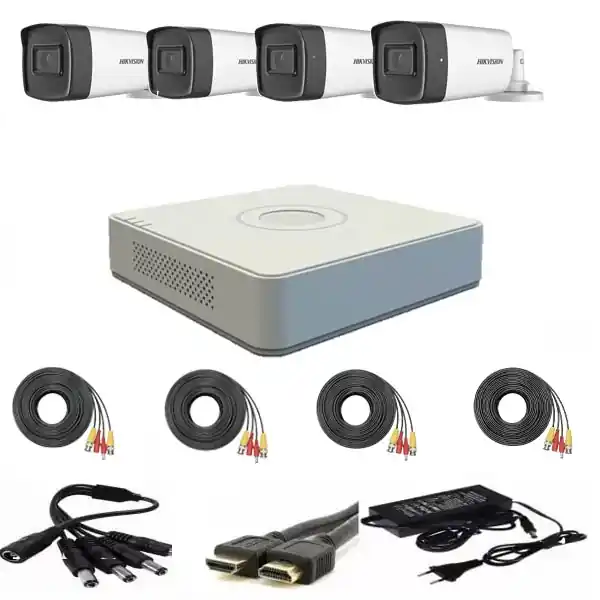 Retur gratuit Sistem supraveghere video Hikvision 4 camere 2MP FULL HD 1080p IR 40m DVR 4 canale 2MP+ accesorii instalare