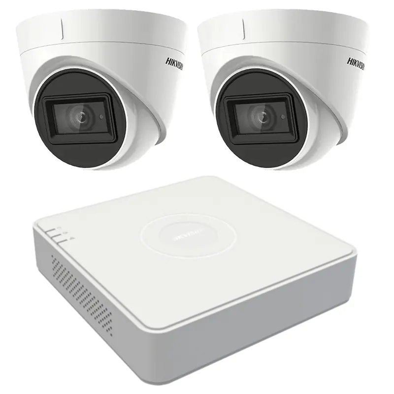 Sistem supraveghere video 2 camere Hikvision 5MP, lentila 2.8mm, IR 40m, DVR 4 canale TurboHD Ofertă