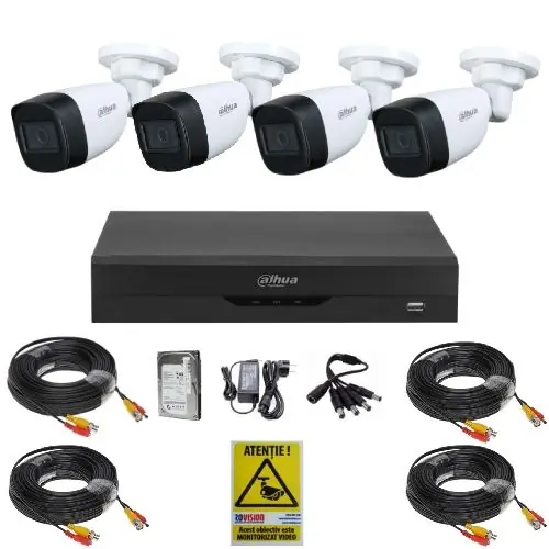 Cumpără online Sistem supraveghere inteligent Dahua, 4 camere 2MP Full HD, Vizualizare pe timp de noapte 30m, De exterior, DVR 4 canale, HDD 500GB, Accesorii montaj
