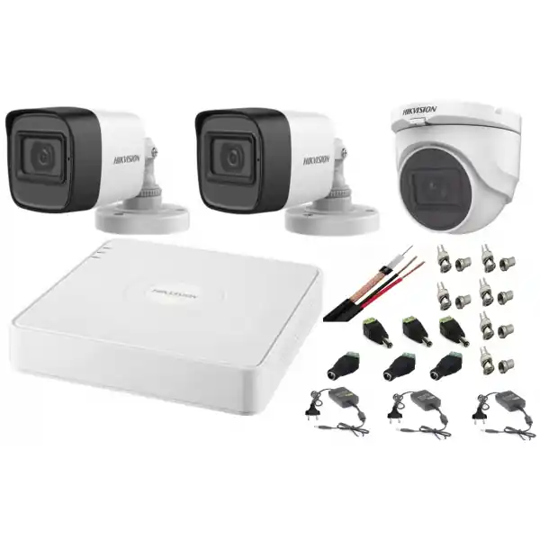 Preferatul clienților Sistem supraveghere mixt audio-video Hikvision 3 camere Turbo HD 2MP DVR 4 canale