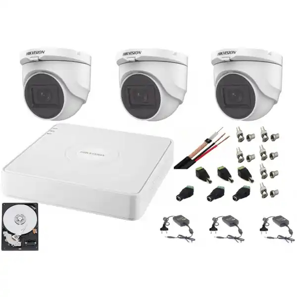 Calitate înaltă Sistem supraveghere interioraudio-video Hikvision 3 camere Turbo HD 2MP DVR 4 canale, HDD 500GB