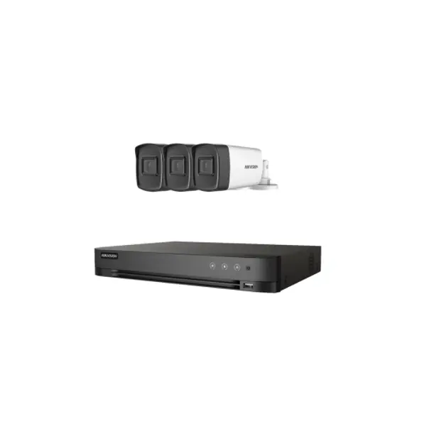 Sistem Supraveghere 3 Camere Exterior UltraHD 5MP High-Performance 80m ARRAY EXIR Hikvision, DVR 4 canale pana la 5MP, Auto-Adaptiv HDTVI/HDCVI/AHD/CVBS Popular