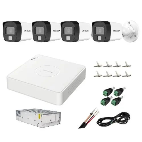 Bestseller Sistem supraveghere analog Hikvision, 4 camere 5MP dual light audio, DVR 4 canale 5MP, accesorii