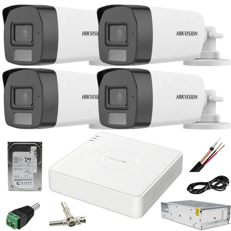 Expediere rapidă Sistem supraveghere Hikvision 4 camere 2MP Dual Light IR 40m WL 40m DVR 4MP AcuSense cu accesorii incluse HDD 500GB
