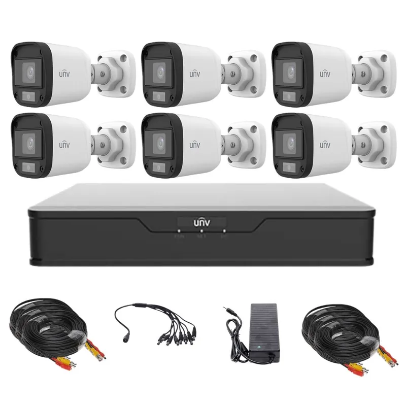 Reducere extra Sistem de supraveghere Uniview, 6 camere, 5MP, Lumina Alba 20m, DVR, Accesorii pentru montaj