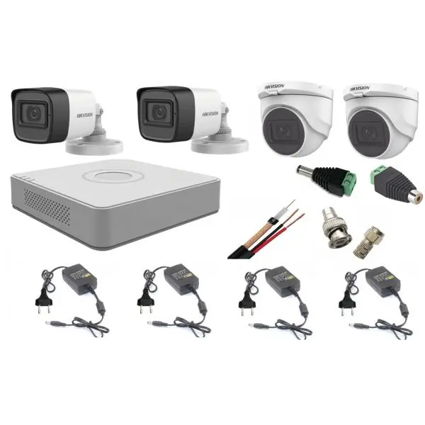 Sistem supraveghere mixt audio-video Hikvision 4 camere Turbo HD 2MP, accesorii incluse Promoție