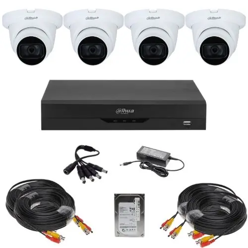 Sistem supraveghere analog Dahua 4 camere, 2MP, IR 30m, microfon, DVR 4 canale, HDCVI, IP, H.265+, HDD 500 GB, accesorii montaj Plată securizată