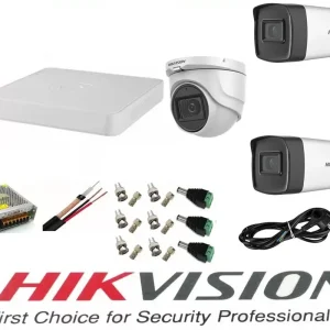 Chilipir Sistem supraveghere video profesional Hikvision 3 camere 5MP 2 exterior Turbo HD IR 40 M si 1 interior IR 20m DVR 4 canale cu full accesorii