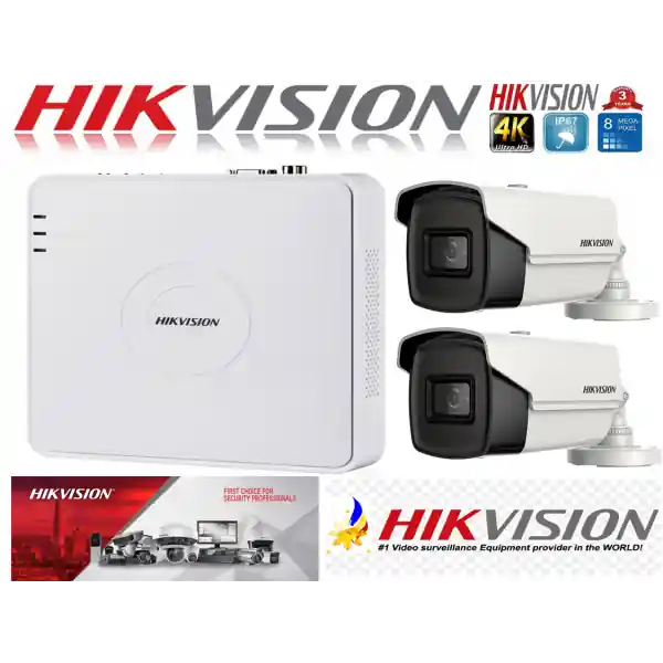 Sistem supraveghere ultraprofesional Hikvision 2 camere 8MP 4K 80 IR DVR 4 canale Mai ieftin