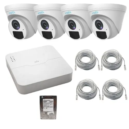 Calitate înaltă Sistem supraveghere IP, 4 camere Camera IP 2MP, lentila 2.8mm, IR 30m, Microfon, NVR seria Easy, 4 canale 8MP, Hard disk 500GB