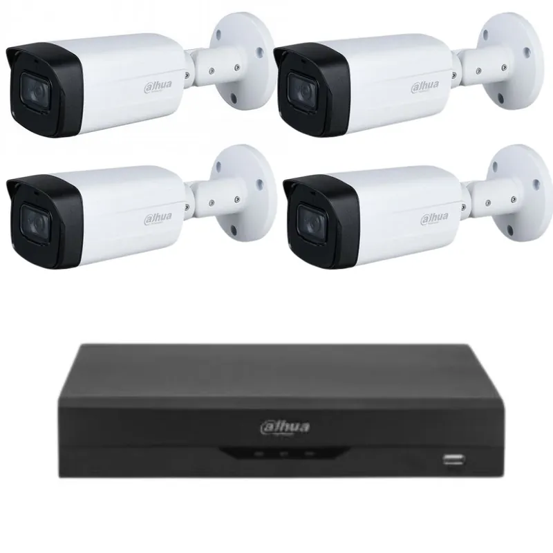 Kit supraveghere Dahua 4 camere, 5MP, lentila 3.6mm, IR 80M, DVR Dahua cu 4 canale 4K Chilipir