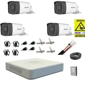Comandă acum Kit sistem complet 4 camere supraveghere Hikvision 1080P 40 m IR lentila 2.8mm hard 1tb