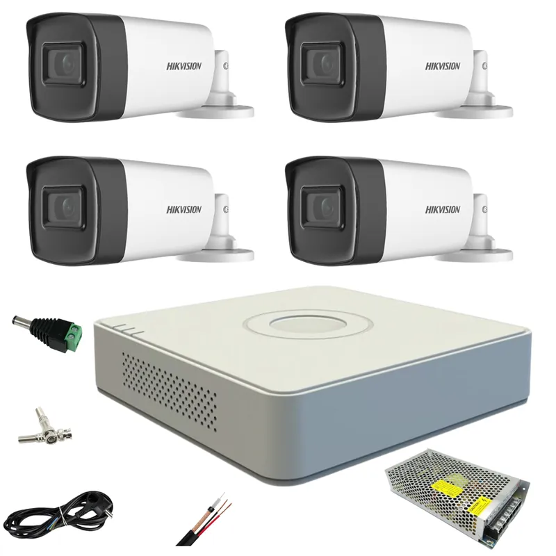 Ofertă specială Sistem supraveghere video Hikvision 4 camere de exterior5MP Turbo HD2 cu IR 80M si 2 cu IR 40M, full accesorii