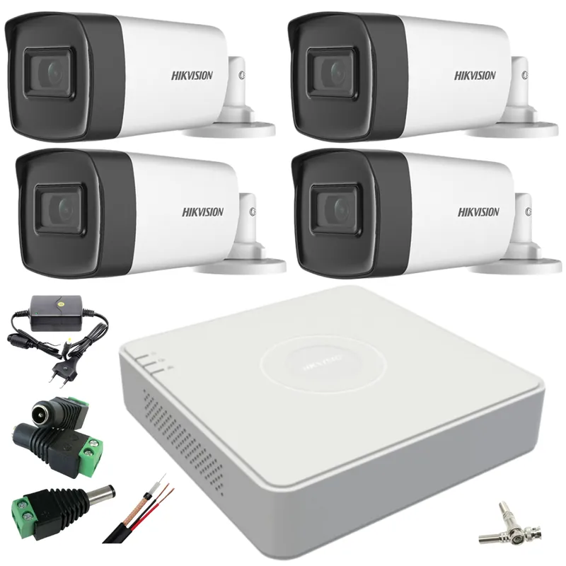 Ieftin Sistem Supraveghere profesional Hikvision 4 Camere 5MP Turbo HD IR 80