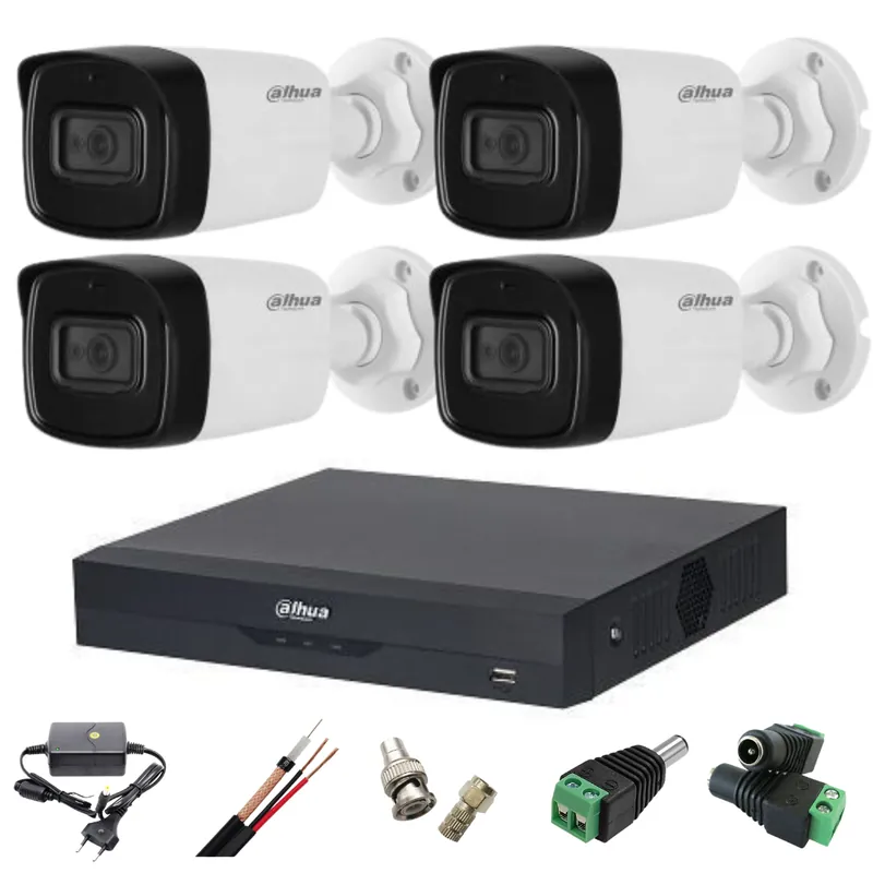 Sistem supraveghere video complet Dahua 4 camere 8MP 4K infrarosu 80m microfon, DVR 4 canale 4k audio si accesorii Cumpără online