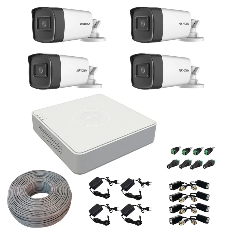 Sistem supraveghere Hikvision 4 camere 5MP Turbo HD IR 80 DVR 4 canale accesorii Bestseller
