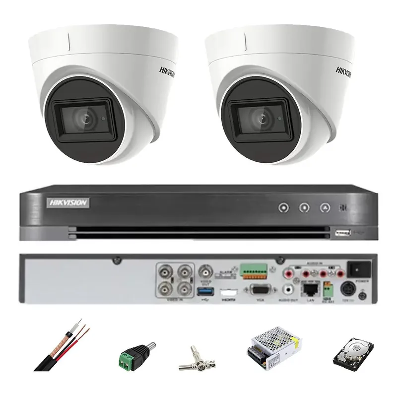 Sistem supraveghere Hikvision 2 camere interior 4 in 1, 8MP, lentila 2.8, IR 60m, DVR 4 canale, accesorii, hard disk Preferatul clienților