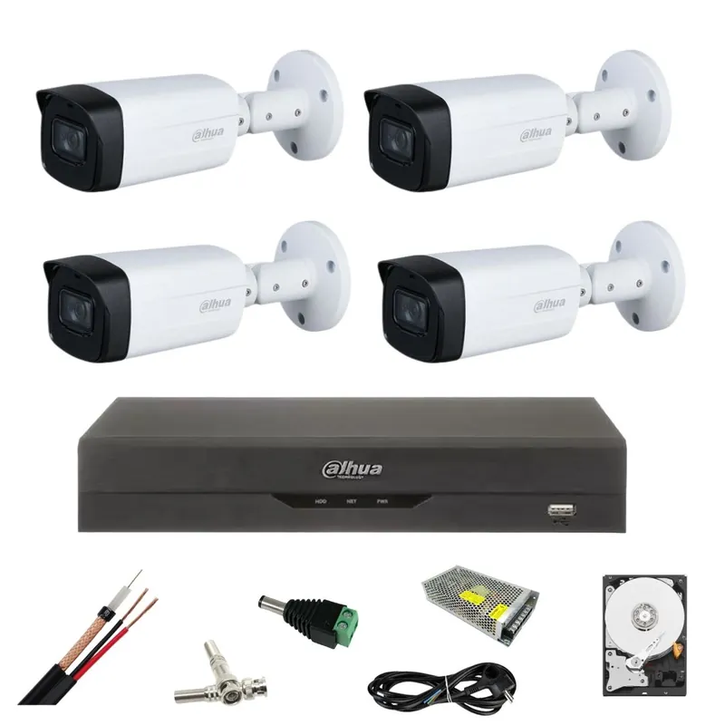 Super ofertă Kit supraveghereDahua 4 camere Starlight 5 MP, IR 80 m DVR 5MP, aceesorii Hard 1TB