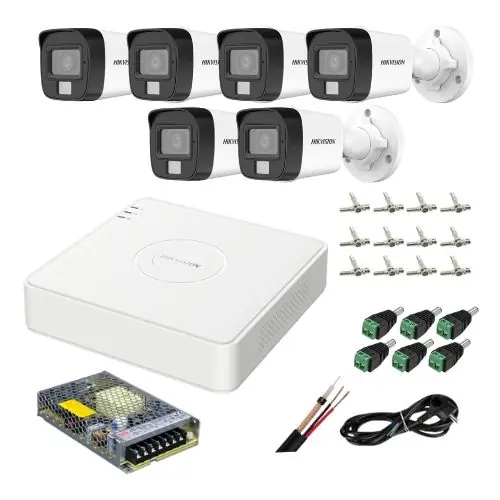 Sistem supraveghere analog Hikvision, 6 camere 5MP dual light audio, DVR 8 canale 4MP, accesorii Disponibil imediat