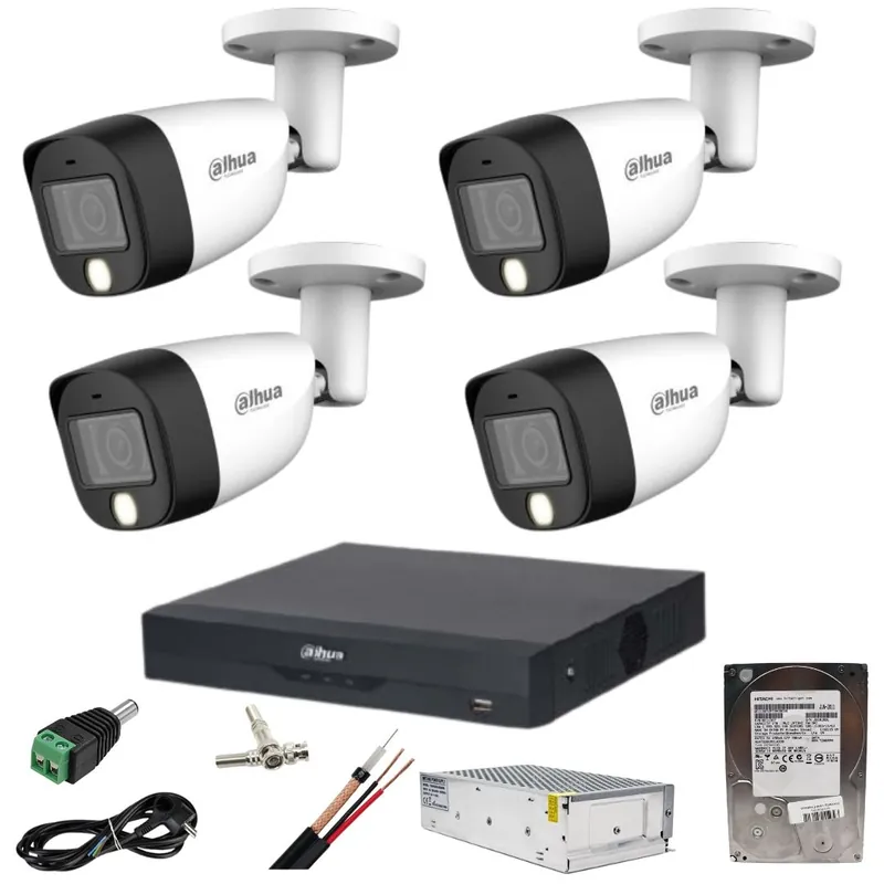 Sistem supraveghere Dahua 4 camere 5MP Dual Light IR 20m WL 20m DVR 4 canale cu accesorii si HDD 1TB incluse Reducere specială