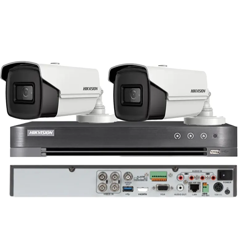 Livrare expres Sistem de supraveghere HIKVISION 2 camere bullet 8MP, IR 80m, 4 in 1 lentila 3.6mm, DVR 4 canale 4K 8MP