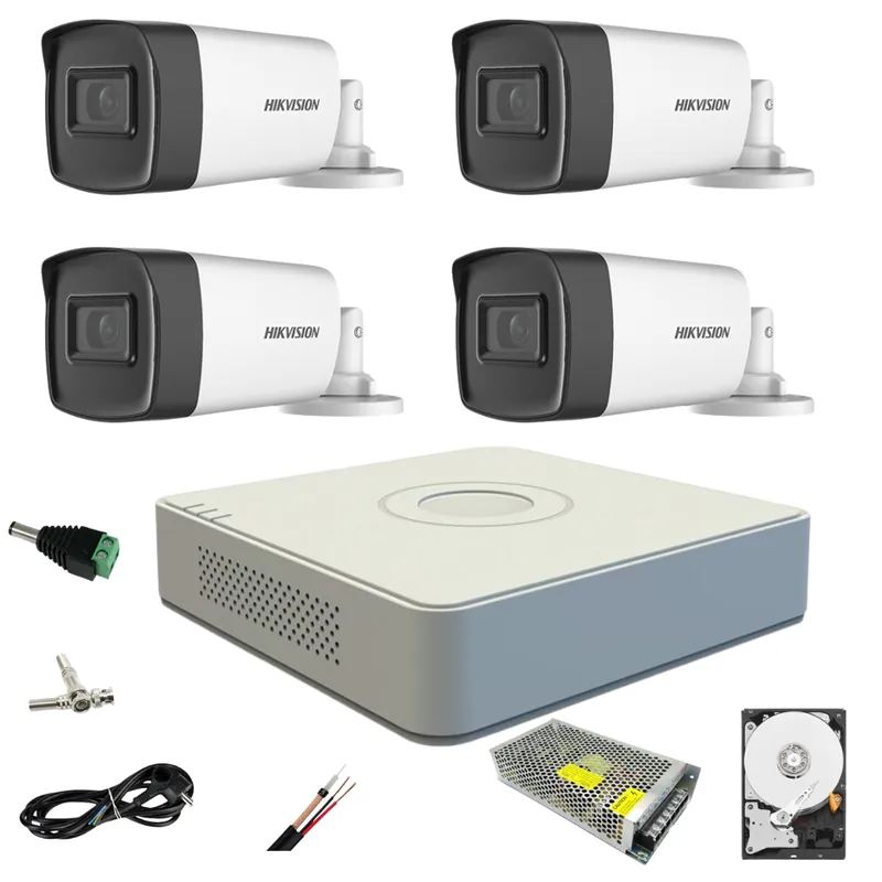 Sistem supraveghere video Hikvision 4 camere de exterior 5MP Turbo HD 2 cu IR 80M si 2 cu IR 40M DVR 4 canale full accesorii HDD 1TB Cumpără acum