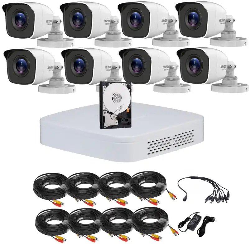 Sistem supraveghere Hikvision HiWatch, Functii inteligente, 8 camere, 5MP, IR 20m, DVR 8 canale, Accesorii montaj incluse, HDD 1TB Reducere de preț