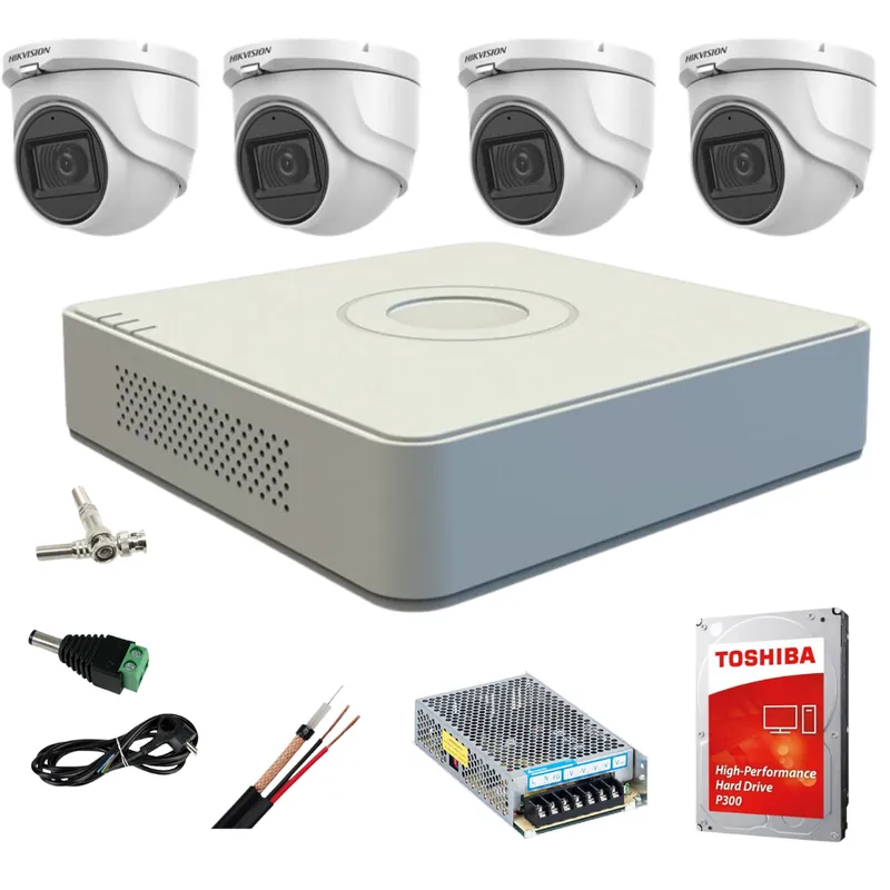 Sistem supraveghere video interior Hikvision 4 camere Turbo HD 5MP IR 20m DVR 4 canale cu toate accesoriile incluse CADOUHDD 1TB Bestseller