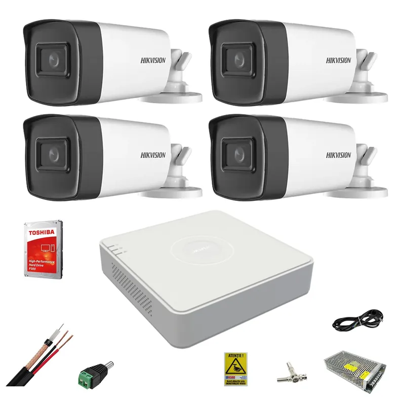 Kit supraveghere video profesional Hikvision 4 camere Full HD 1080P wide-angle 2.8mm Preț mic